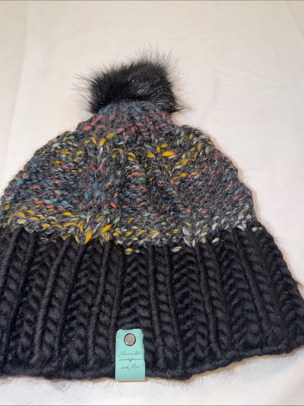 2409101 Mamacita and Me Black Multicolor Pom Beanie